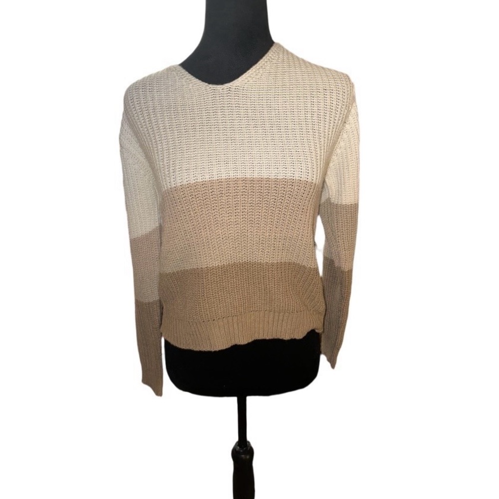 Colorblock Knit Sweater - Cream and Tan- see the back of sweater. Twist tie